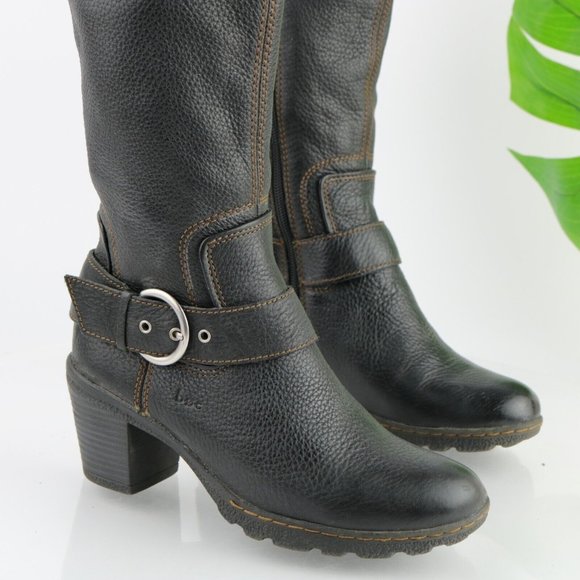 Born Women's Biker Moto Boots Size 6 Tall Block Heel Black Leather Comfy Rock - Picture 2 of 12